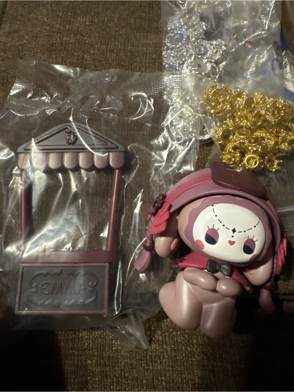 120% Lucky Emma Confirmed Collectable Pink Figurine Doll w/ Matching Pink Stand